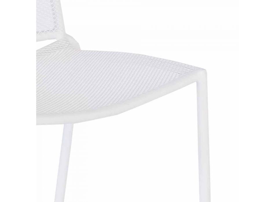Cadeira empilhável ao ar livre em aço pintado de branco, 4 peças - Jaila Viadurini
