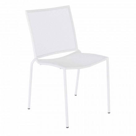 Cadeira empilhável ao ar livre em aço pintado de branco, 4 peças - Jaila Viadurini