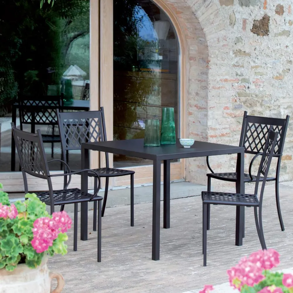 Cadeira Externa Empilhável em Aço Galvanizado Feito na Itália 4 Peças - Celia Viadurini