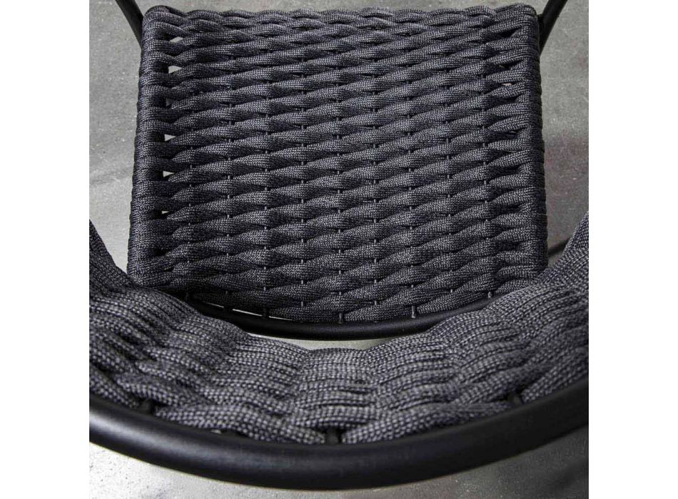 Cadeira empilhável ao ar livre em corda e metal antracite, 4 peças - Drusilla Viadurini