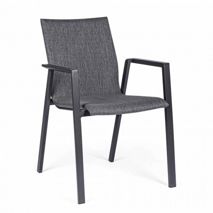 Cadeira Outdoor Empilhável em Tecido e Alumínio Pintado, 4 Peças - Assia Viadurini