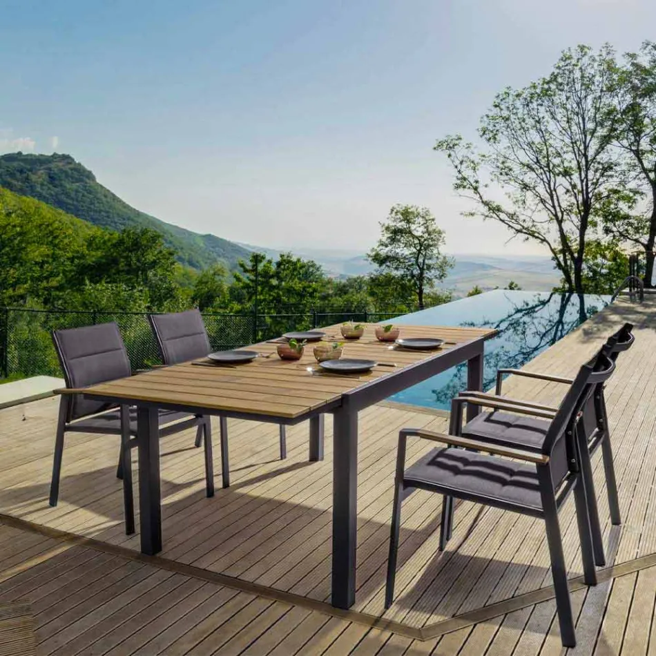 Cadeira empilhável ao ar livre em Textilene e Alumínio Antracite, 6 Peças - Urbana Viadurini