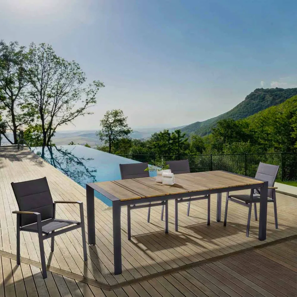 Cadeira empilhável ao ar livre em Textilene e Alumínio Antracite, 6 Peças - Urbana Viadurini