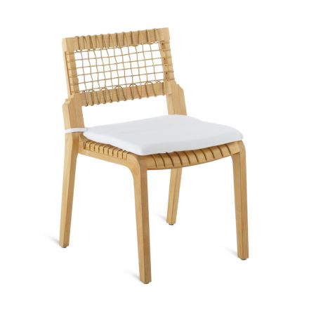 Cadeira de Jardim Empilhável em Teca e WaProLace Fabricado na Itália - Oracle Viadurini