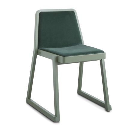 Cadeira empilhável de madeira com assento de veludo fabricada na Itália, 2 peças - Leipzig Viadurini