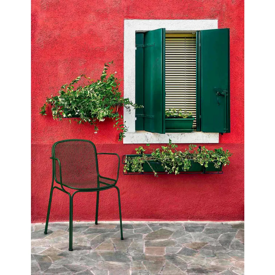 Cadeira empilhável de metal para exterior, fabricada na Itália, 4 peças - Verna Viadurini