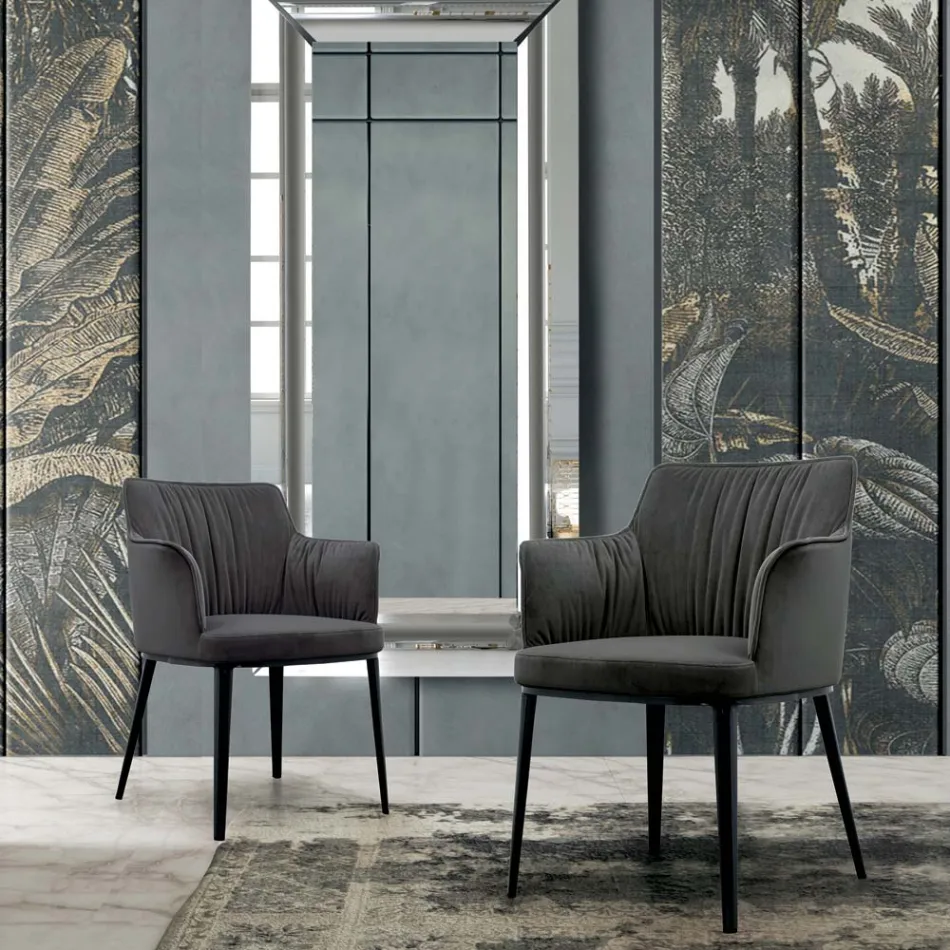 Cadeira de aço com assento revestido de veludo Made in Italy - Arisa Viadurini