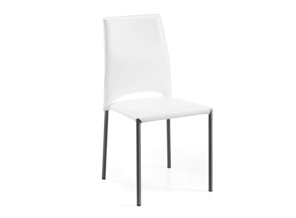 Cadeira de couro branco e pernas de aço preto fabricadas na Itália - Nuvens Viadurini