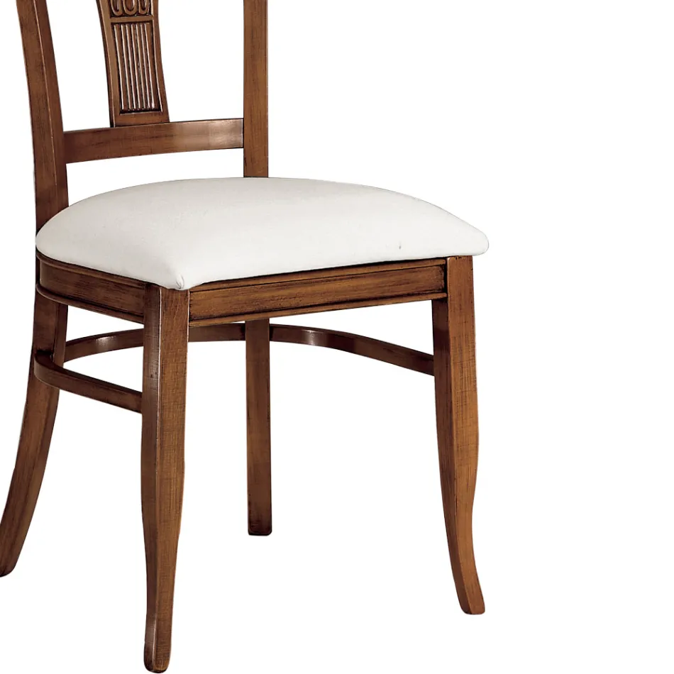 Cadeira em Couro Ecológico Branco e Cerejeira Patinada Fabricada na Itália - Dolomita Viadurini