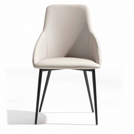 Cadeira de couro sintético com encosto decorado e base de metal preto, 2 peças - Nima Viadurini