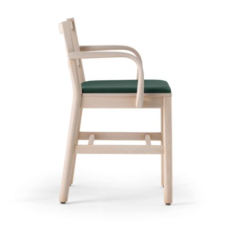 Cadeira em Faia Maciça com Apoios de Braços e Assento Acolchoado Fabricado na Itália - Nora Viadurini