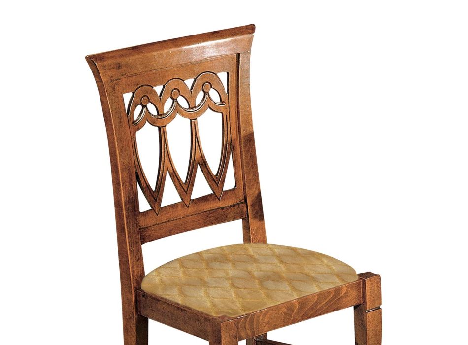 Cadeira em Madeira Bassano e Tecido Barroco Dourado Fabricado na Itália - Jaspe Viadurini