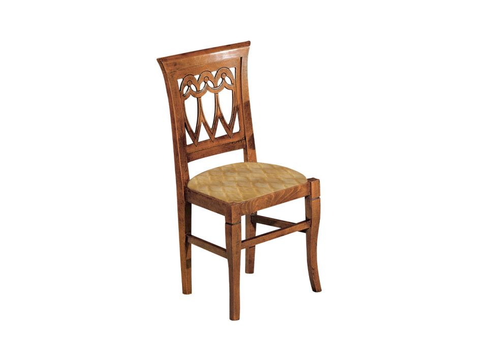 Cadeira em Madeira Bassano e Tecido Barroco Dourado Fabricado na Itália - Jaspe Viadurini