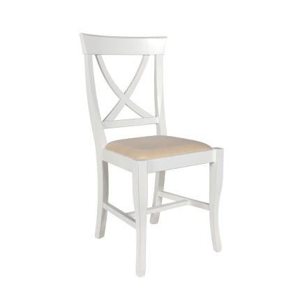 Cadeira em Madeira Colhida Branca e Tecido Bege Juma Fabricado na Itália - Diamante Viadurini