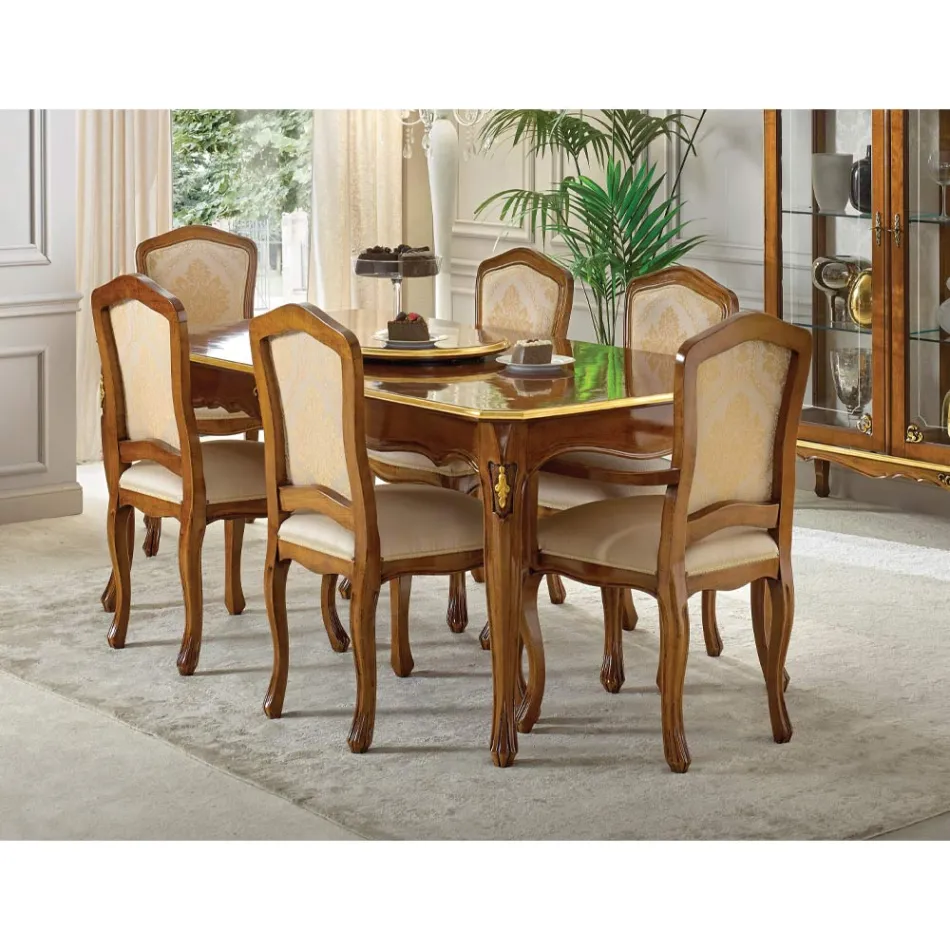 Cadeira de madeira clássica com tecido estofado de luxo feito na Itália - Majesty Viadurini