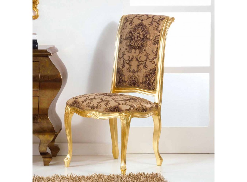 Cadeira de madeira de estilo clássico com pernas em folha de ouro Bellini Viadurini