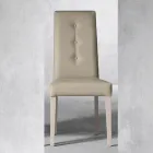 Cadeira de madeira e assento de couro ecológico com botões de design italiano - Mircea Viadurini