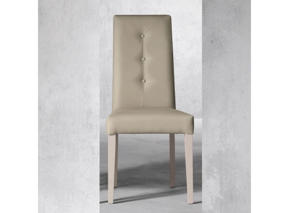 Cadeira de madeira e assento de couro ecológico com botões de design italiano - Mircea Viadurini
