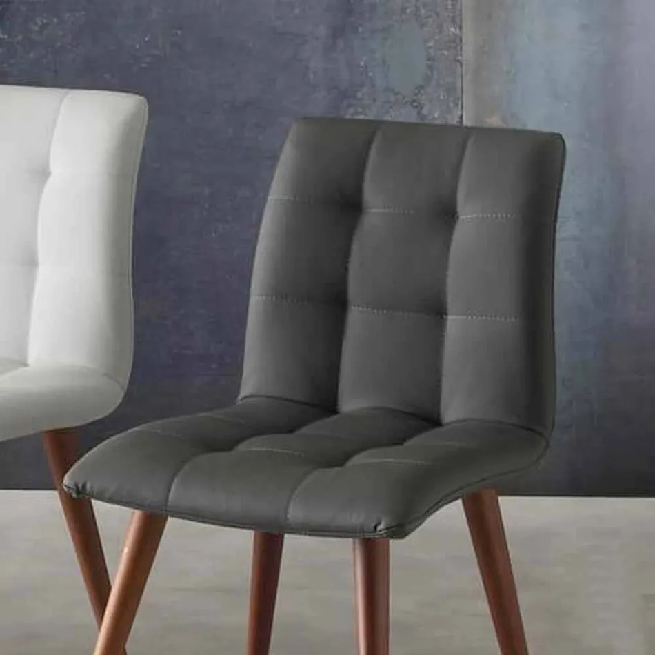 Cadeira de madeira maciça estofada em couro ecológico roxo Viadurini