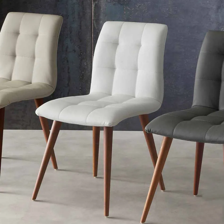 Cadeira de madeira maciça estofada em couro ecológico roxo Viadurini