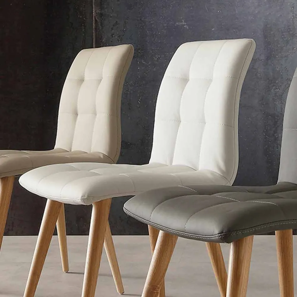 Cadeira de madeira maciça estofada em couro ecológico roxo Viadurini