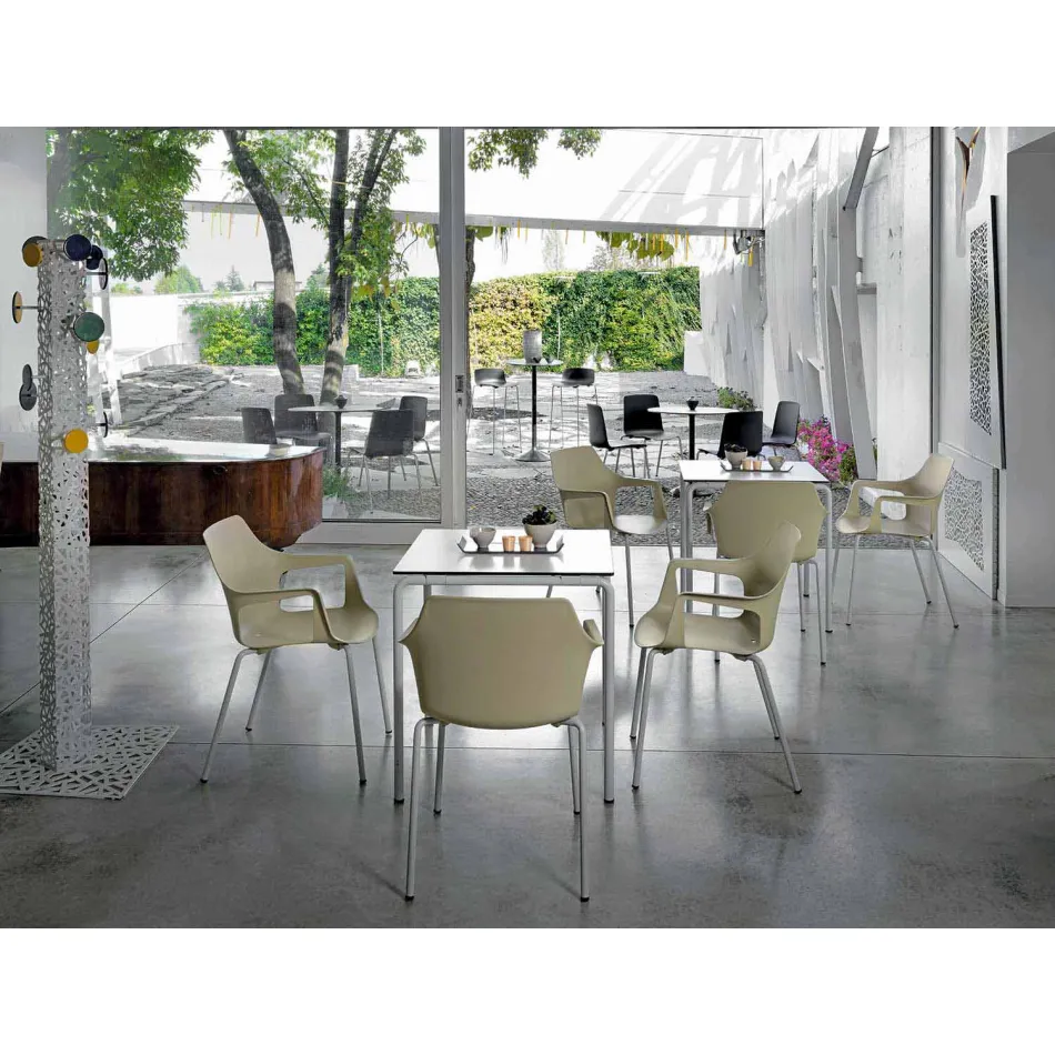 Cadeira empilhável de metal e polipropileno fabricada na Itália, 4 peças - caramelo Viadurini