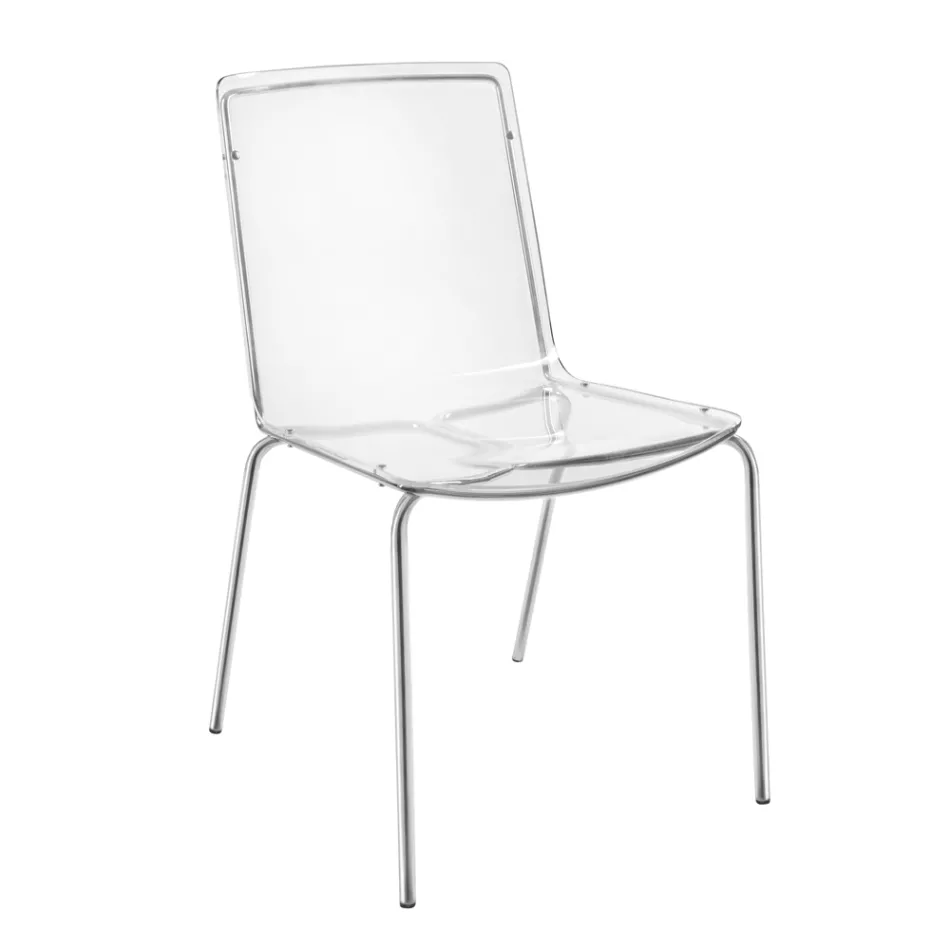 Cadeira em acrílico transparente e ferro fabricado na Itália 2 peças - Charlotte Viadurini
