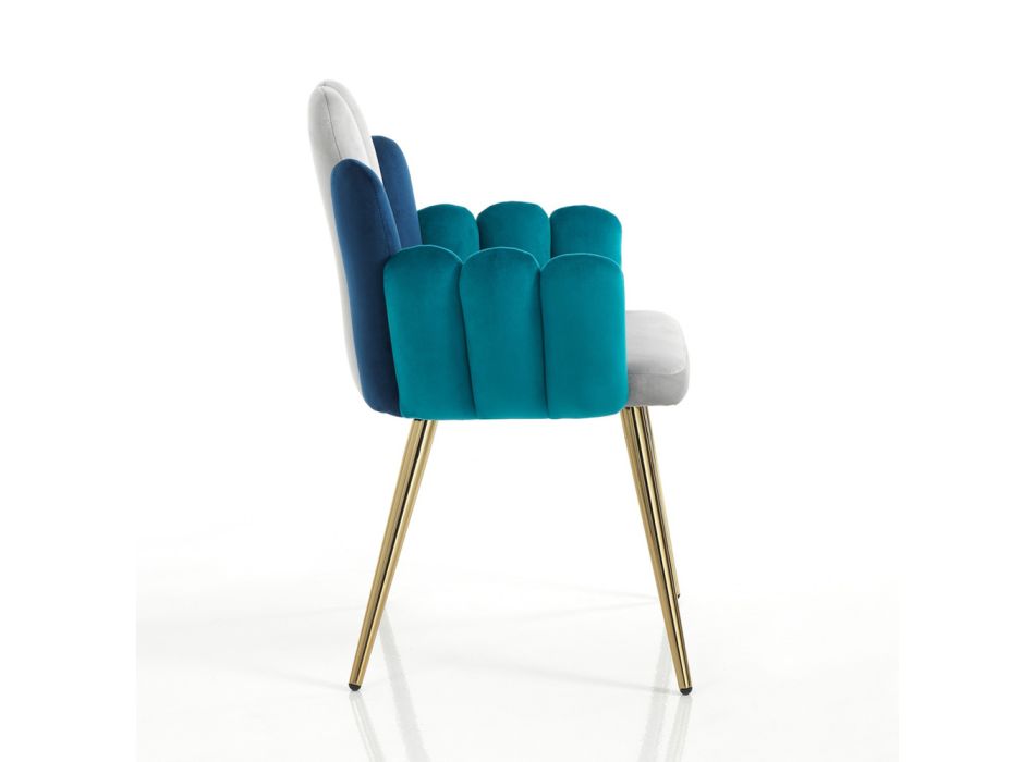 Cadeira em Tecido Efeito Veludo Cinza, Verde e Azul - Melancia Viadurini