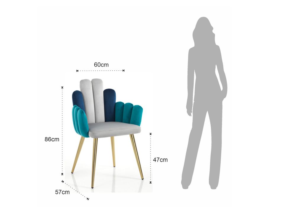 Cadeira em Tecido Efeito Veludo Cinza, Verde e Azul - Melancia Viadurini