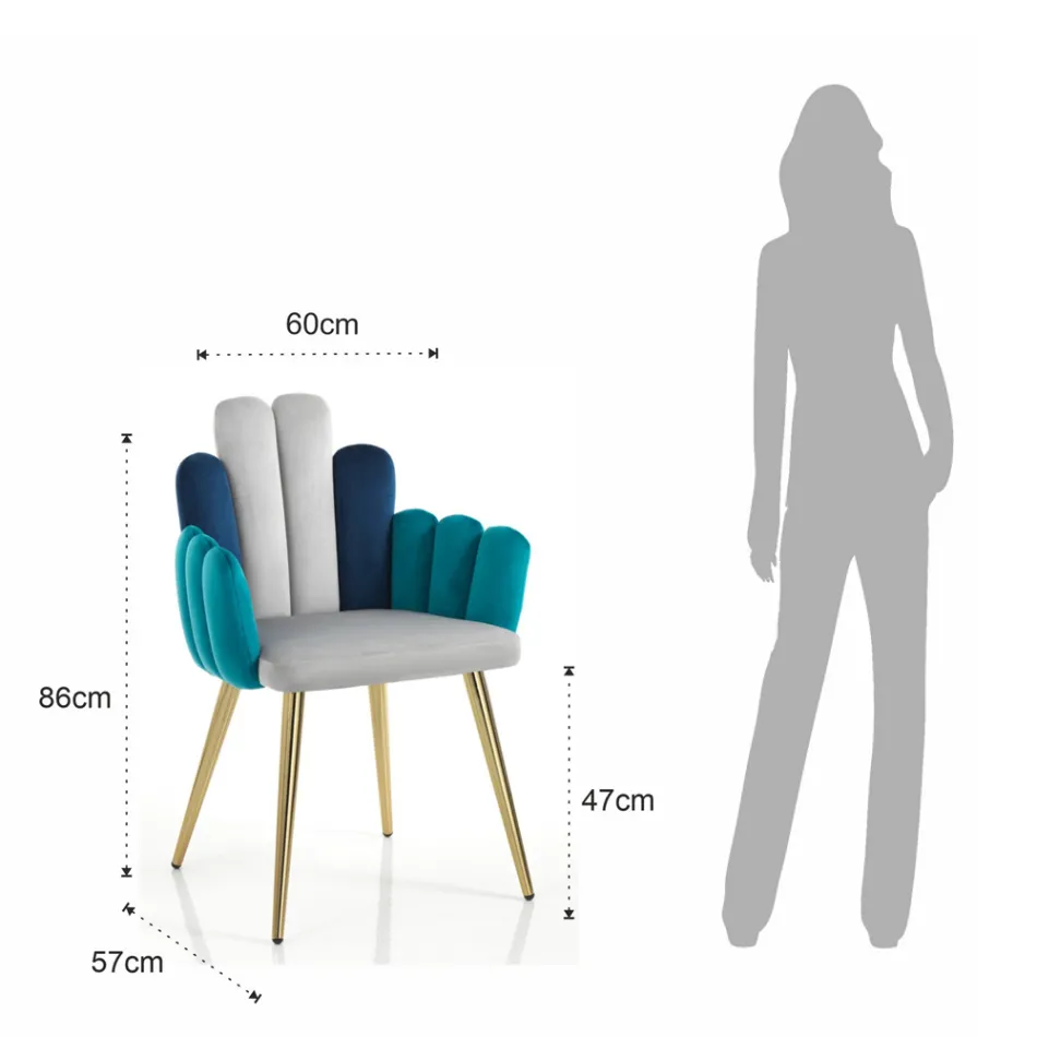 Cadeira em Tecido Efeito Veludo Cinza, Verde e Azul - Melancia Viadurini
