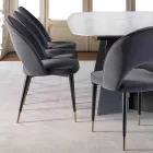 Cadeira de veludo com pernas de metal preto e latão acetinado, 4 peças - Sibea Viadurini