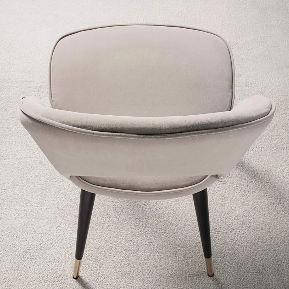 Cadeira de veludo com pernas de metal preto e latão acetinado, 4 peças - Sibea Viadurini