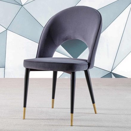 Cadeira de veludo com pernas de metal preto e latão acetinado, 4 peças - Sibea Viadurini