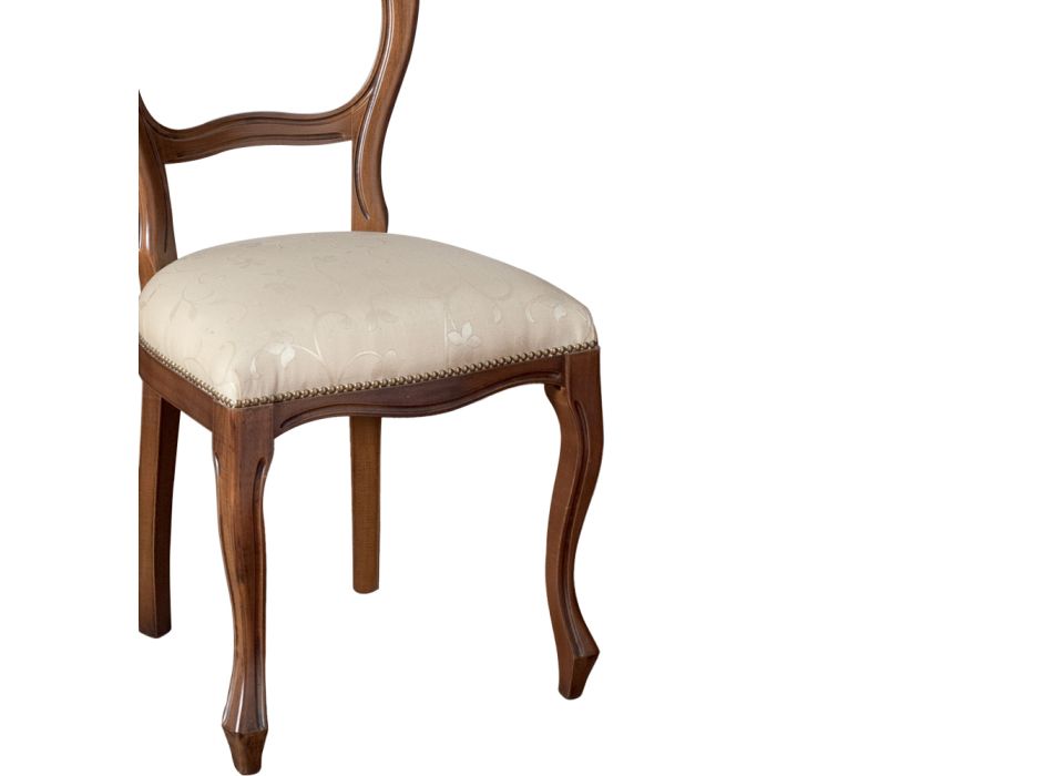 Cadeira Interna em Tecido Bege e Estrutura de Nogueira Patinada Fabricada na Itália - Falco Viadurini