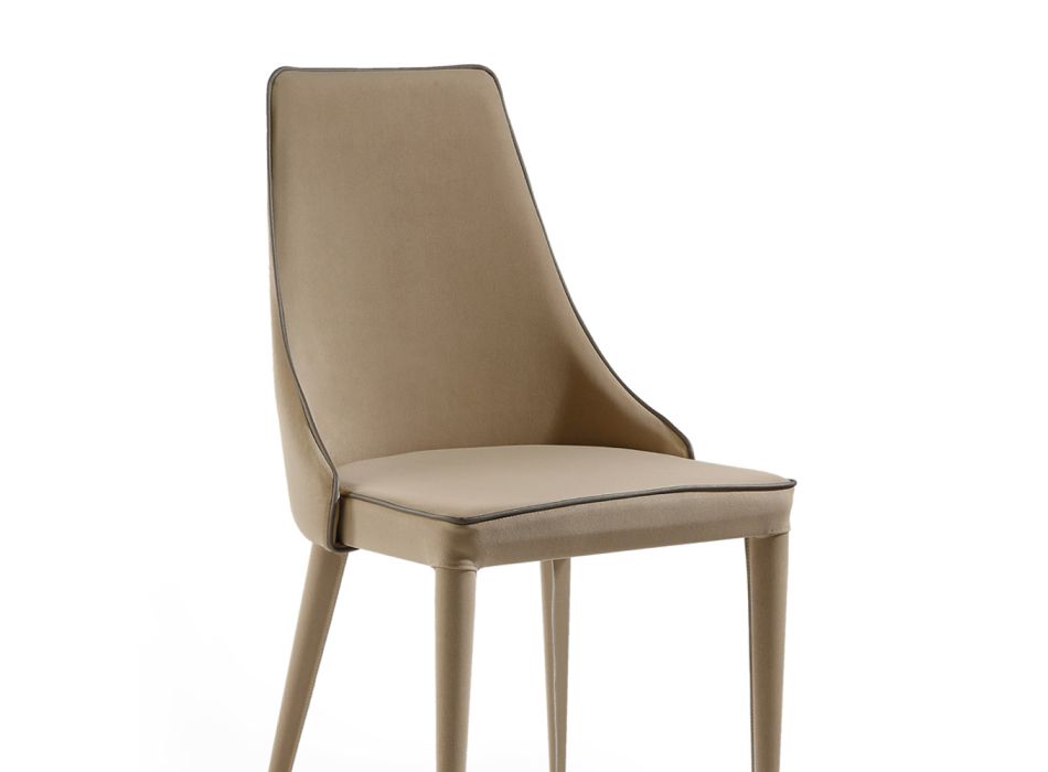 Cadeira Totalmente Estofada em Tecido Cor Terra Fabricado na Itália - Ursinho Viadurini