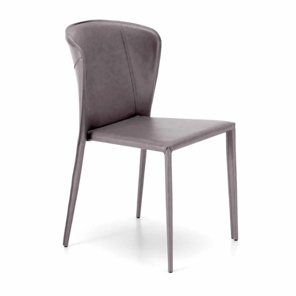 Cadeira moderna totalmente coberta de imitação de couro, Accadia, 4 pedaços Viadurini