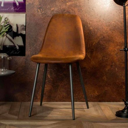 Cadeira moderna de vida em imitação de couro marrom vintage, Elice, 4 pedaços Viadurini