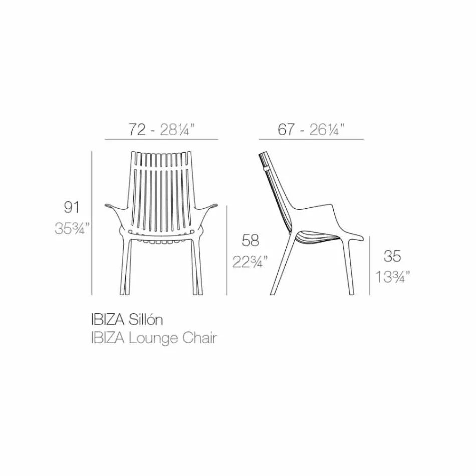 Espreguiçadeira com Apoio de Braços para Exterior em Plástico 4 Peças - Ibiza by Vondom Viadurini