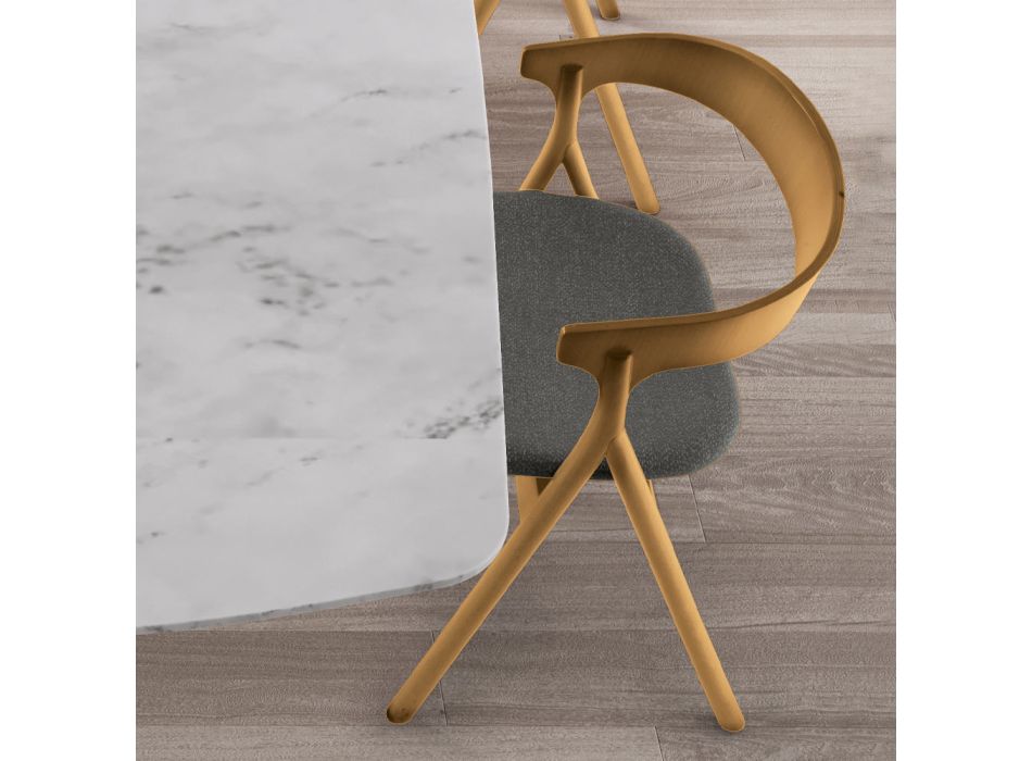 Cadeira moderna para sala em diferentes tecidos com revestimento de madeira - Wolter Viadurini