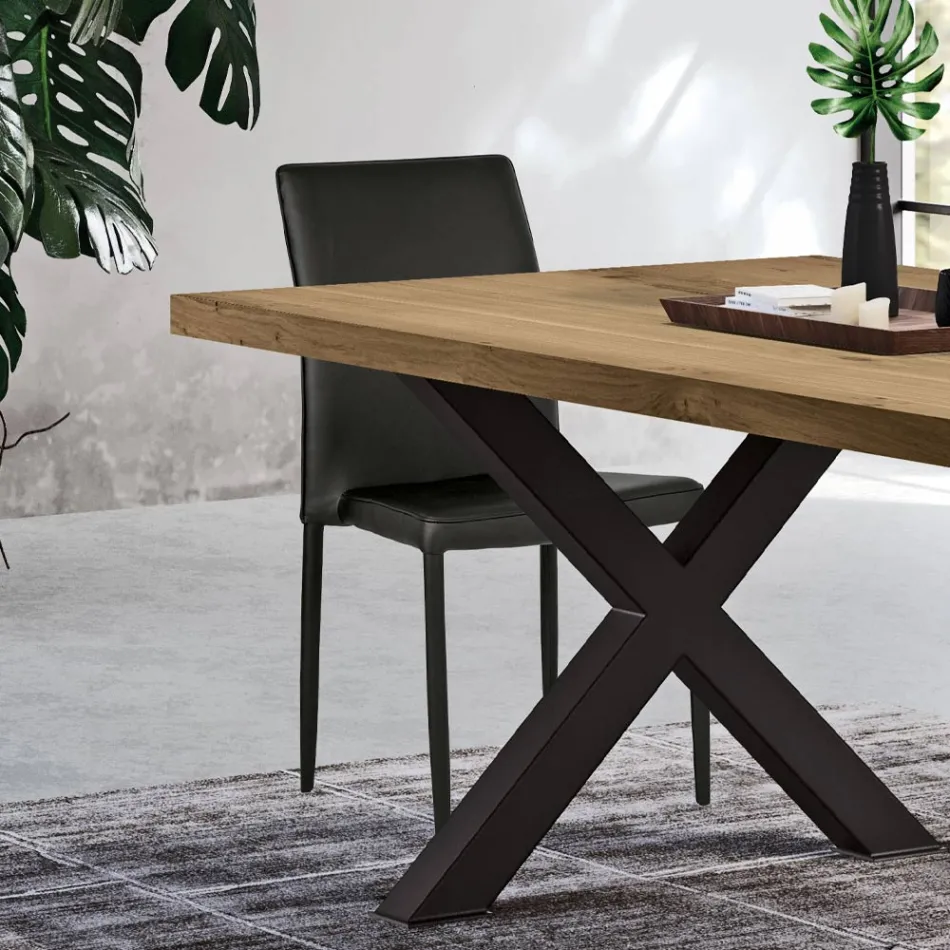 Cadeira moderna para área de estar em couro ecológico e metal fabricada na Itália - Michaela Viadurini