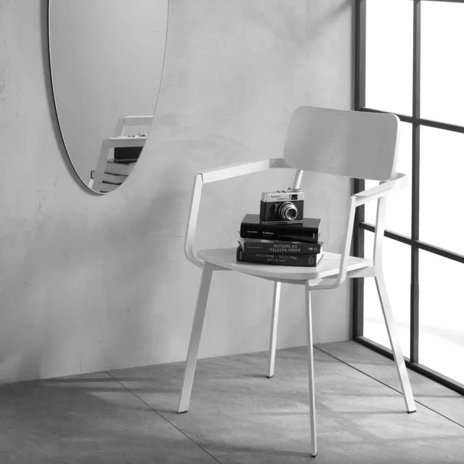 Cadeira de madeira moderna com estrutura metálica pintada, 4 peças - Habibi Viadurini