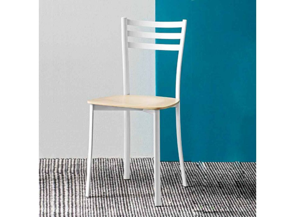 Cadeira de cozinha moderna em metal branco e madeira de faia fabricada na Itália - Ace Viadurini