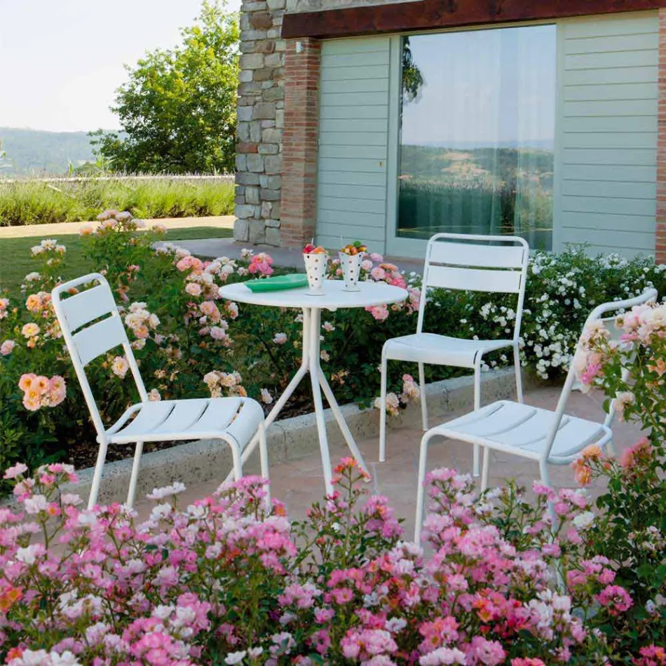 Cadeira empilhável para exterior, revestida a pó, fabricada em Itália, 4 peças - Amina Viadurini