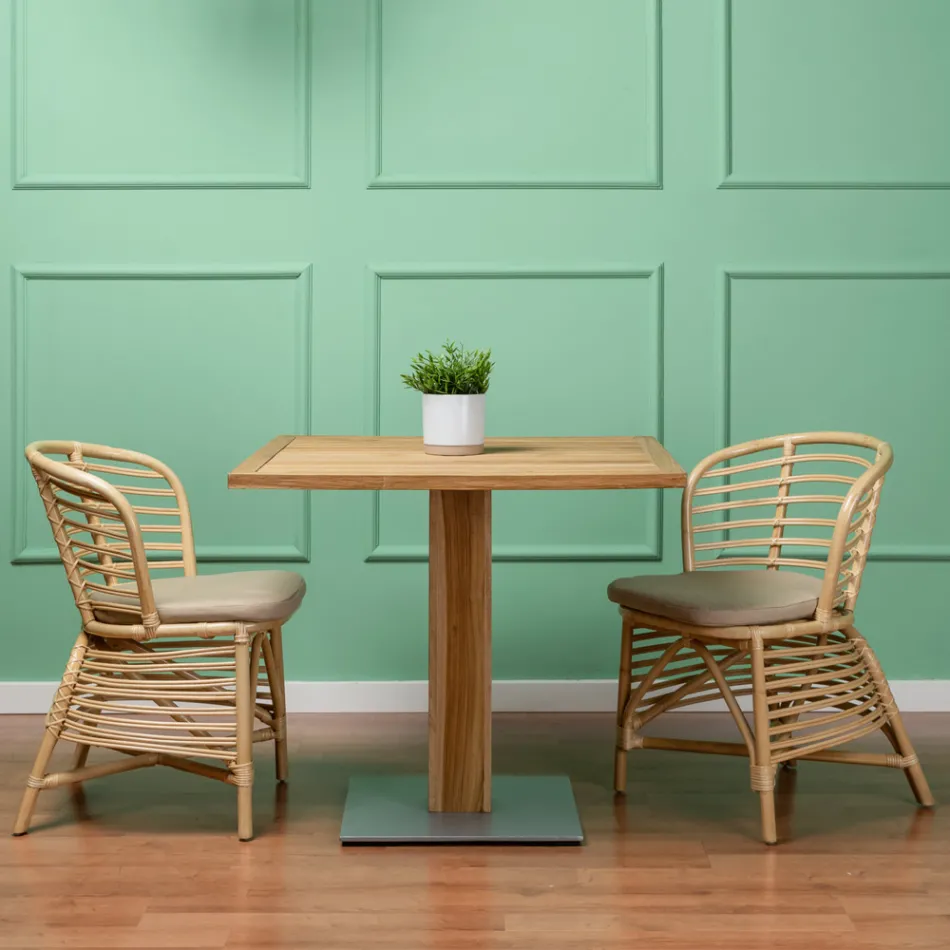 Cadeira para Jardim em Rattan Natural com Almofada Incluída - Torvi Viadurini