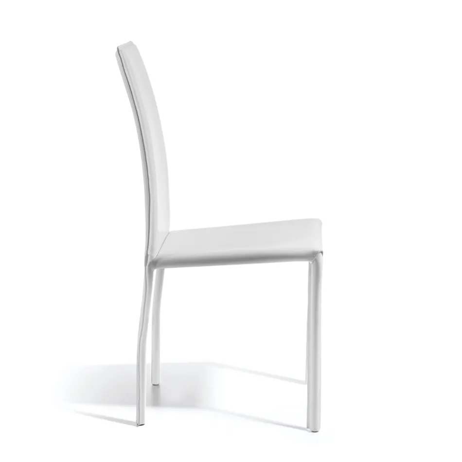 Cadeira de design para sala de jantar revestida em couro fabricada na Itália - Sissy Viadurini