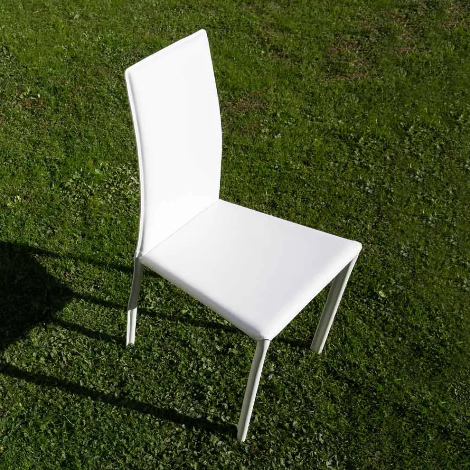 Cadeira de design para sala de jantar revestida em couro fabricada na Itália - Sissy Viadurini