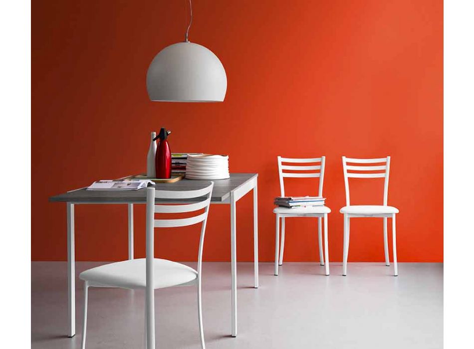 Cadeira de jantar acolchoada em metal e couro sintético fabricado na Itália - Ace Viadurini