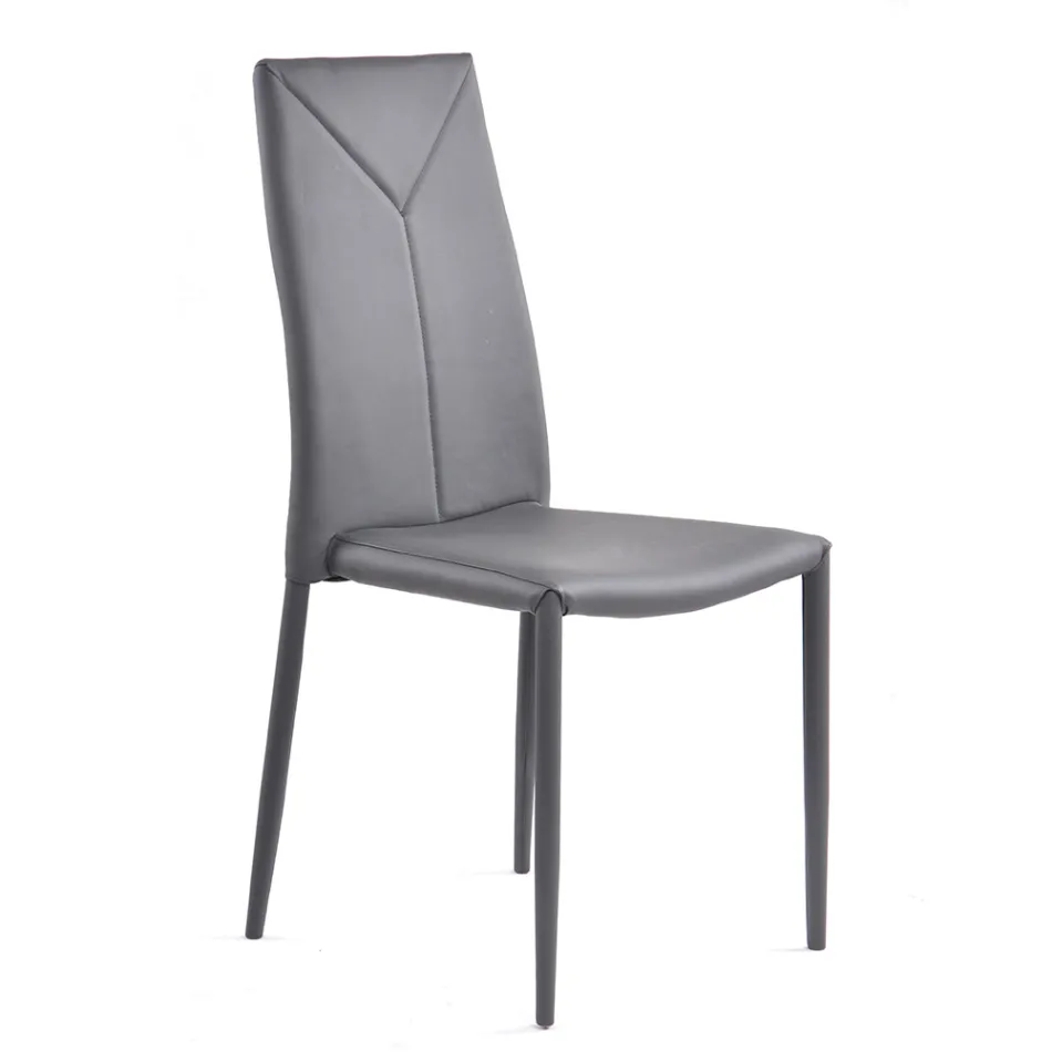 Cadeira de sala de jantar empilhável de couro sintético de 4 peças - Sibéria Viadurini