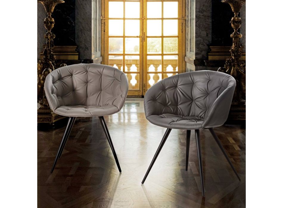 Cadeira para Sala de Jantar em Ecoleather com Pernas em Metal Pintado de Preto - Ezio Viadurini