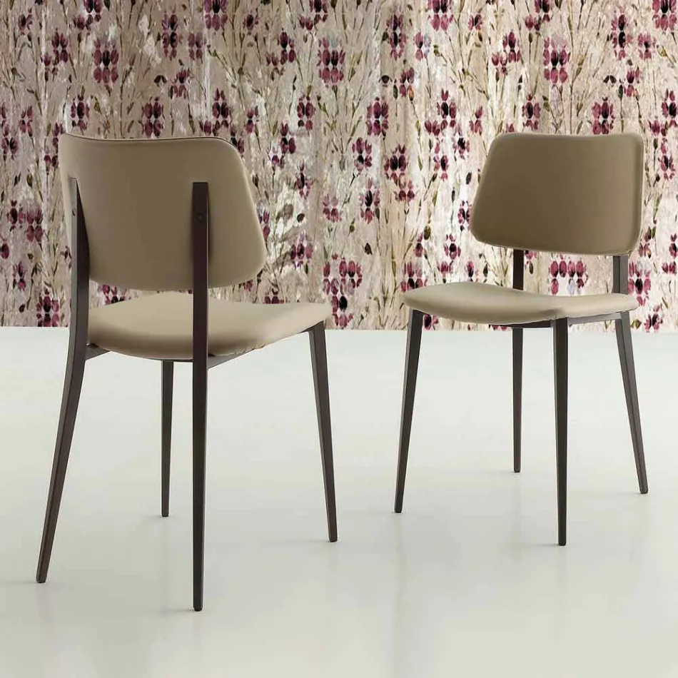 Cadeira da sala de jantar em ecoleather e metal made in Italy, 2 peças - selênio Viadurini